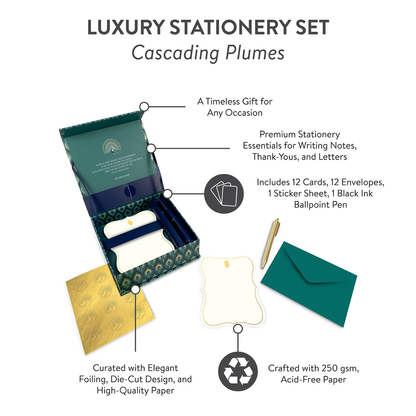 Cascading Plumes Luxury Stationery Set