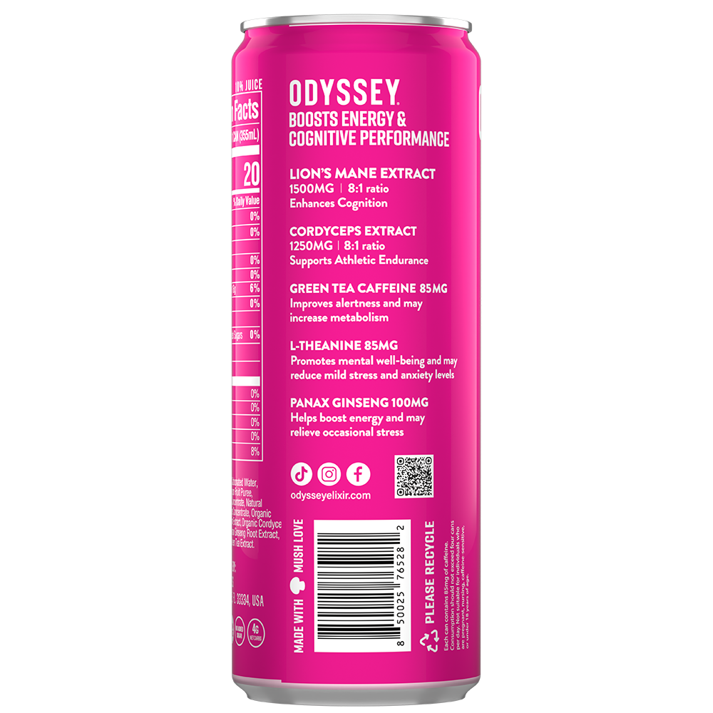 ODYSSEY Elixir Dragon Fruit Lemonade 85mg Sparkling Mushroom Energy