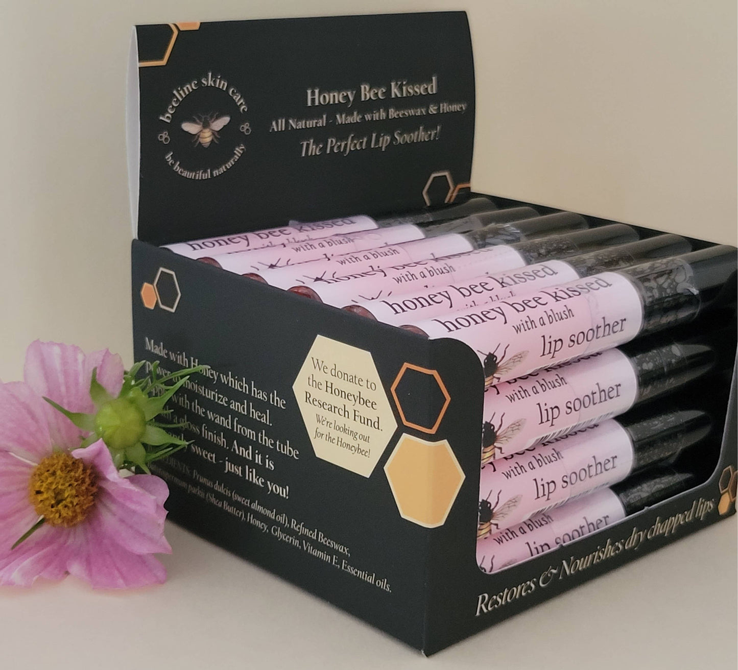 BEELINE Honeybee Kissed with a Blush Lip Soothers in POP display box