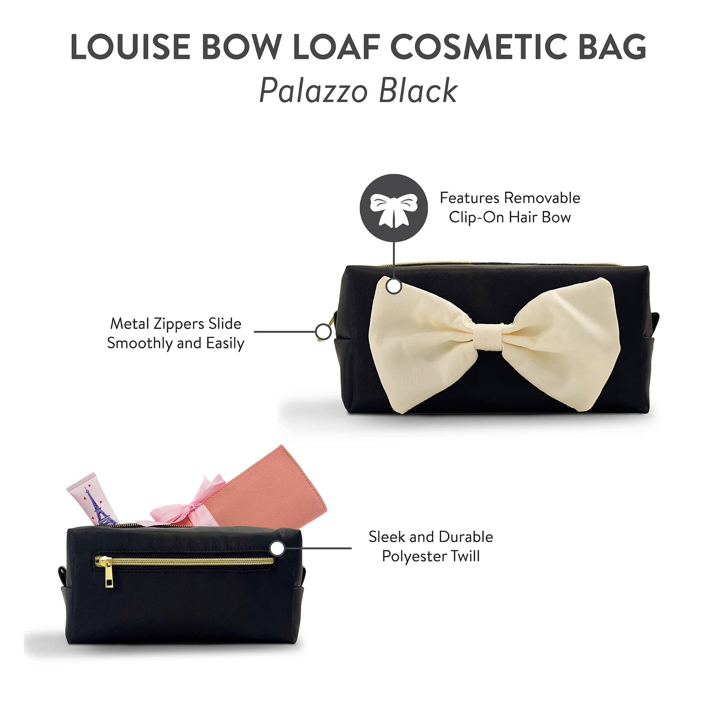 Palazzo Black Louise Bow Loaf Cosmetic Pouch