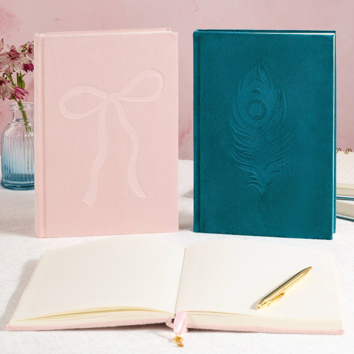 Peacock Blue Feather Olivia Velvet A5 Journal