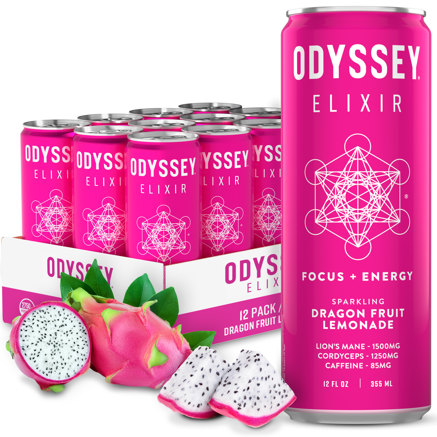 ODYSSEY Elixir Dragon Fruit Lemonade 85mg Sparkling Mushroom Energy