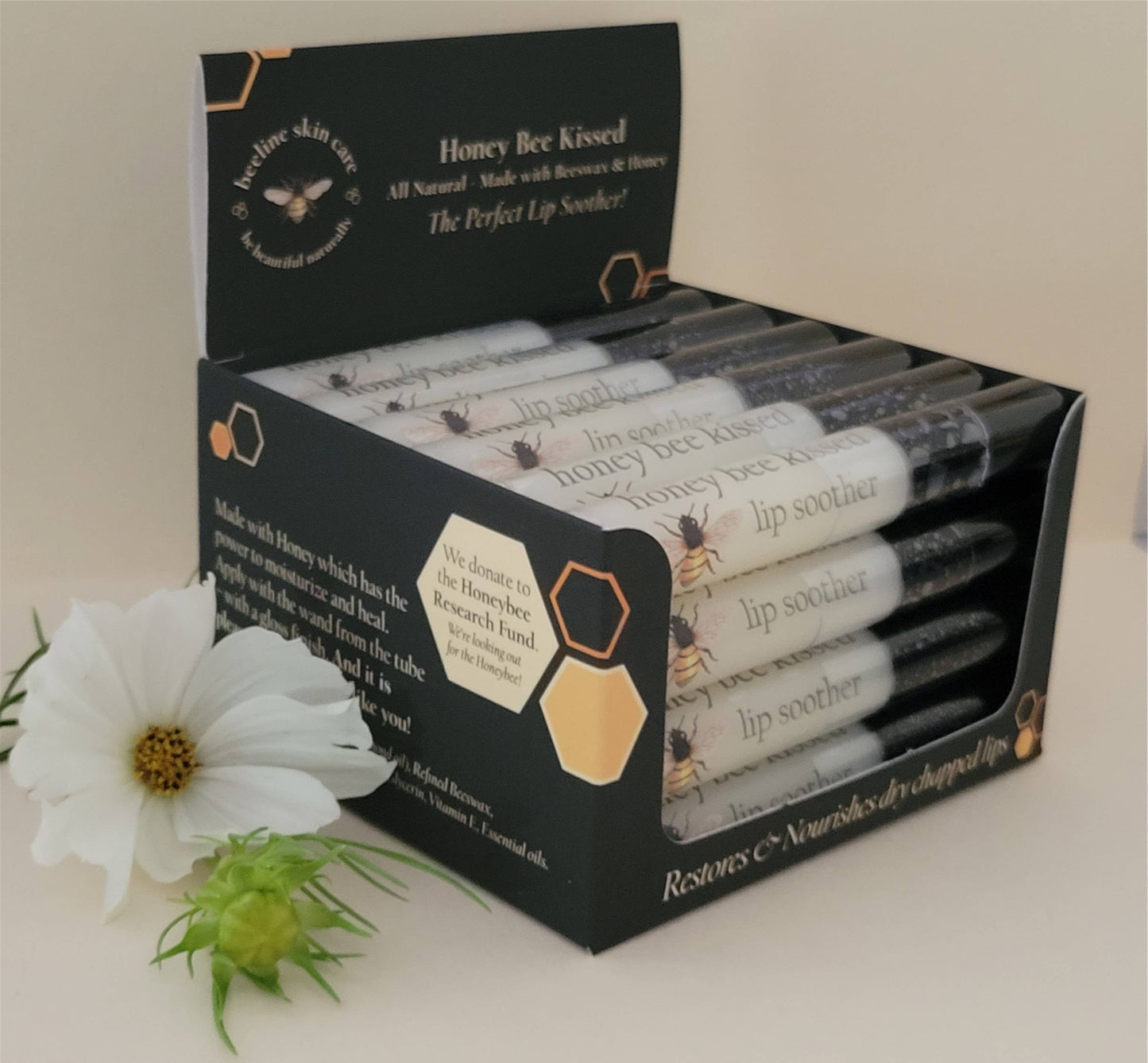 BEELINE Honeybee Kissed Lip Soothers in POP display.  Moisturizes/
