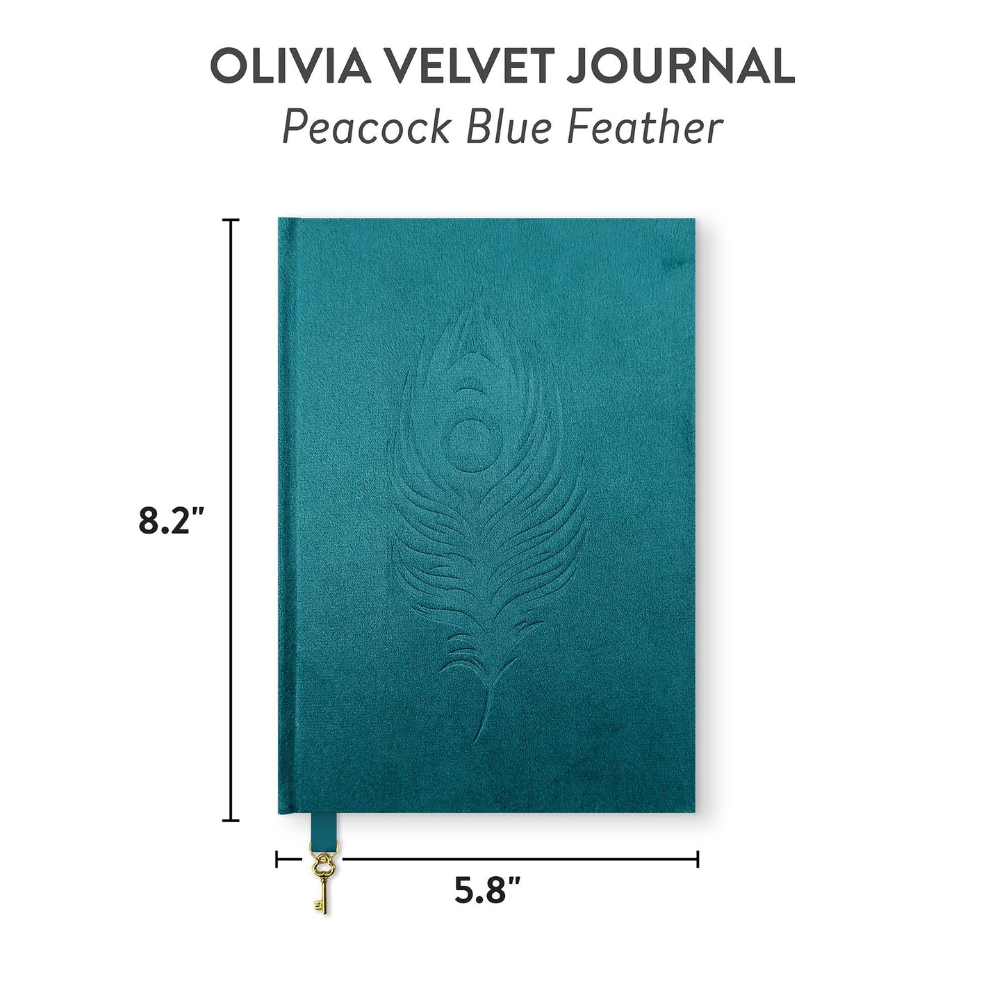 Peacock Blue Feather Olivia Velvet A5 Journal