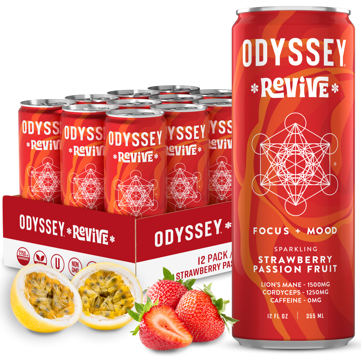 Odyssey Strawberry Passion Fruit Revive Sparkling Mushroom Hydration