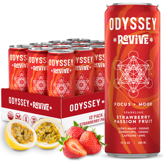 Odyssey Strawberry Passion Fruit Revive Sparkling Mushroom Hydration