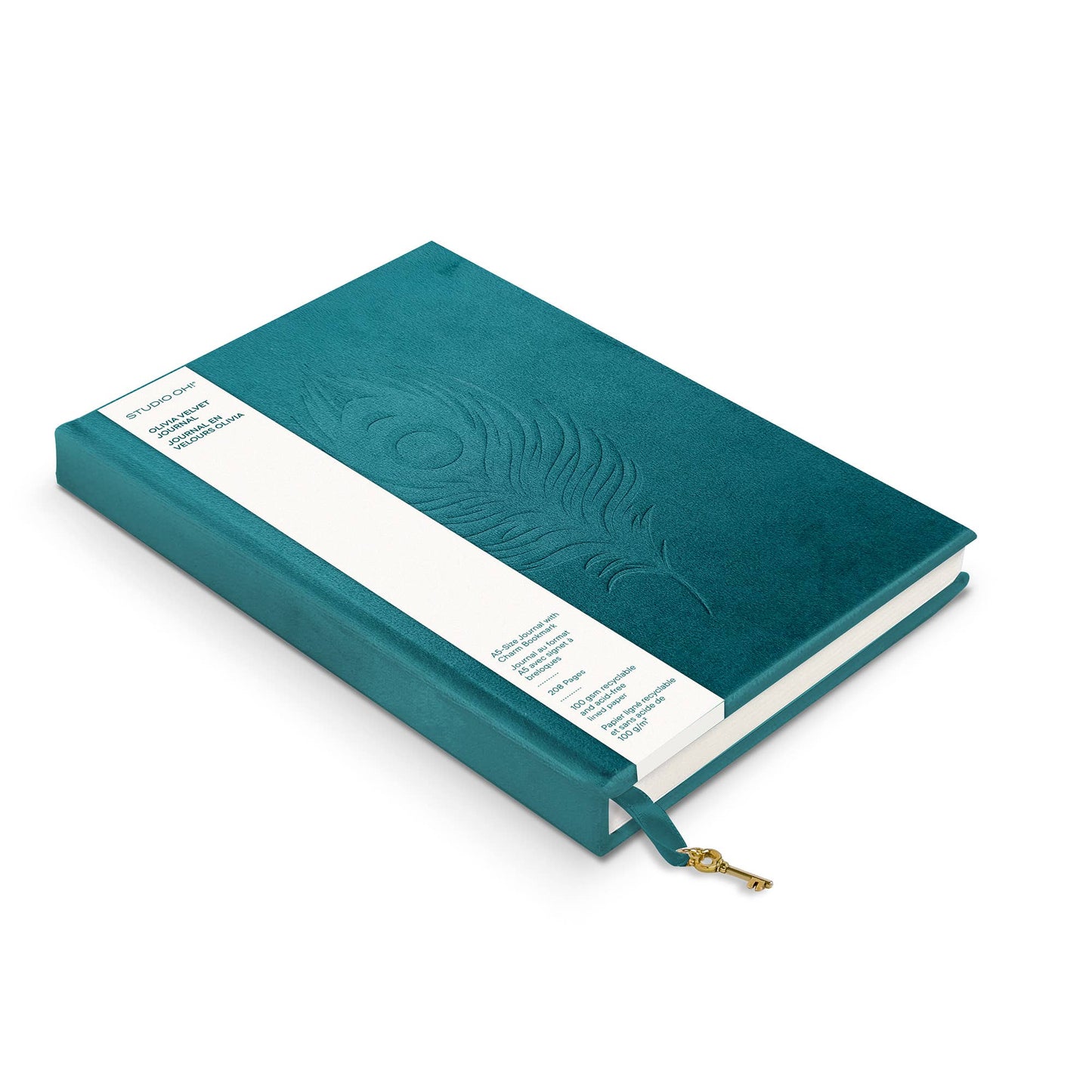 Peacock Blue Feather Olivia Velvet A5 Journal