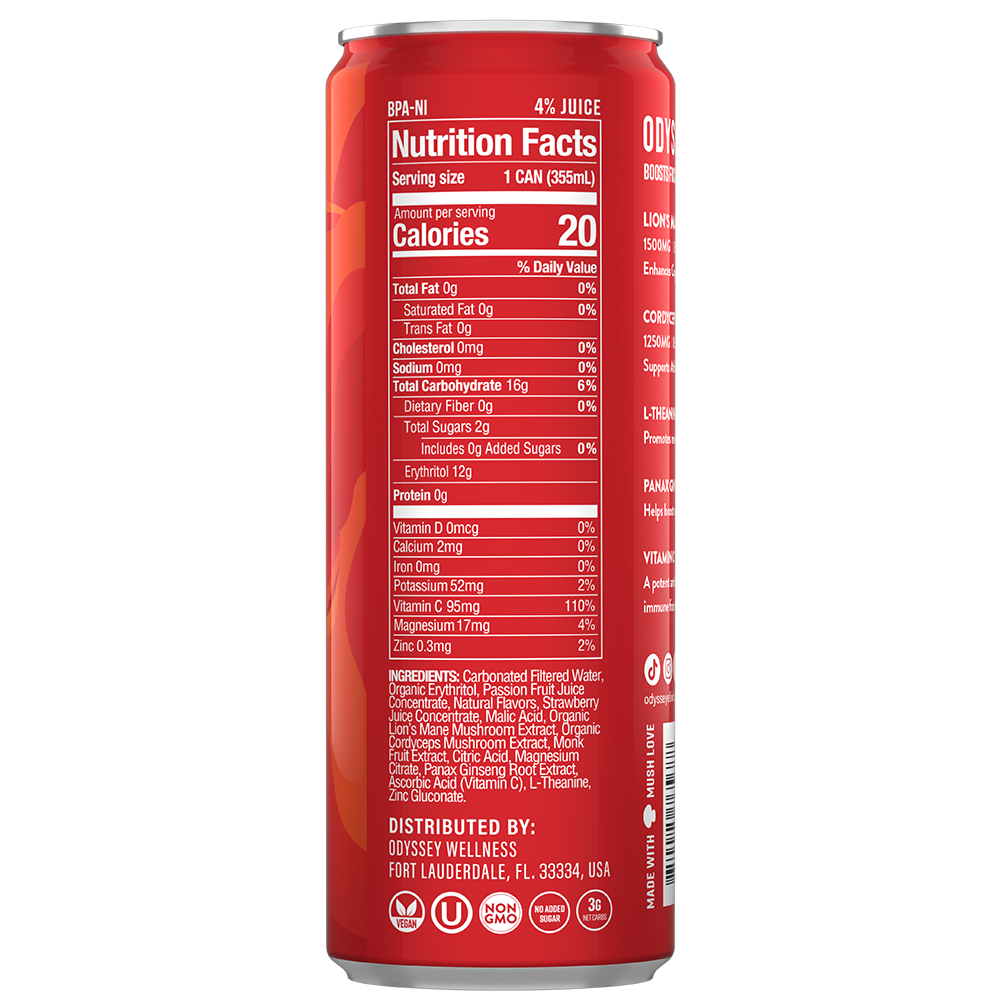 Odyssey Strawberry Passion Fruit Revive Sparkling Mushroom Hydration
