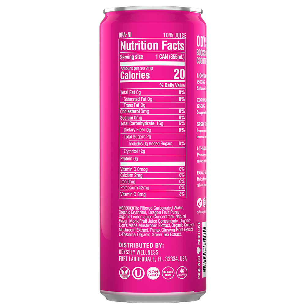 ODYSSEY Elixir Dragon Fruit Lemonade 85mg Sparkling Mushroom Energy