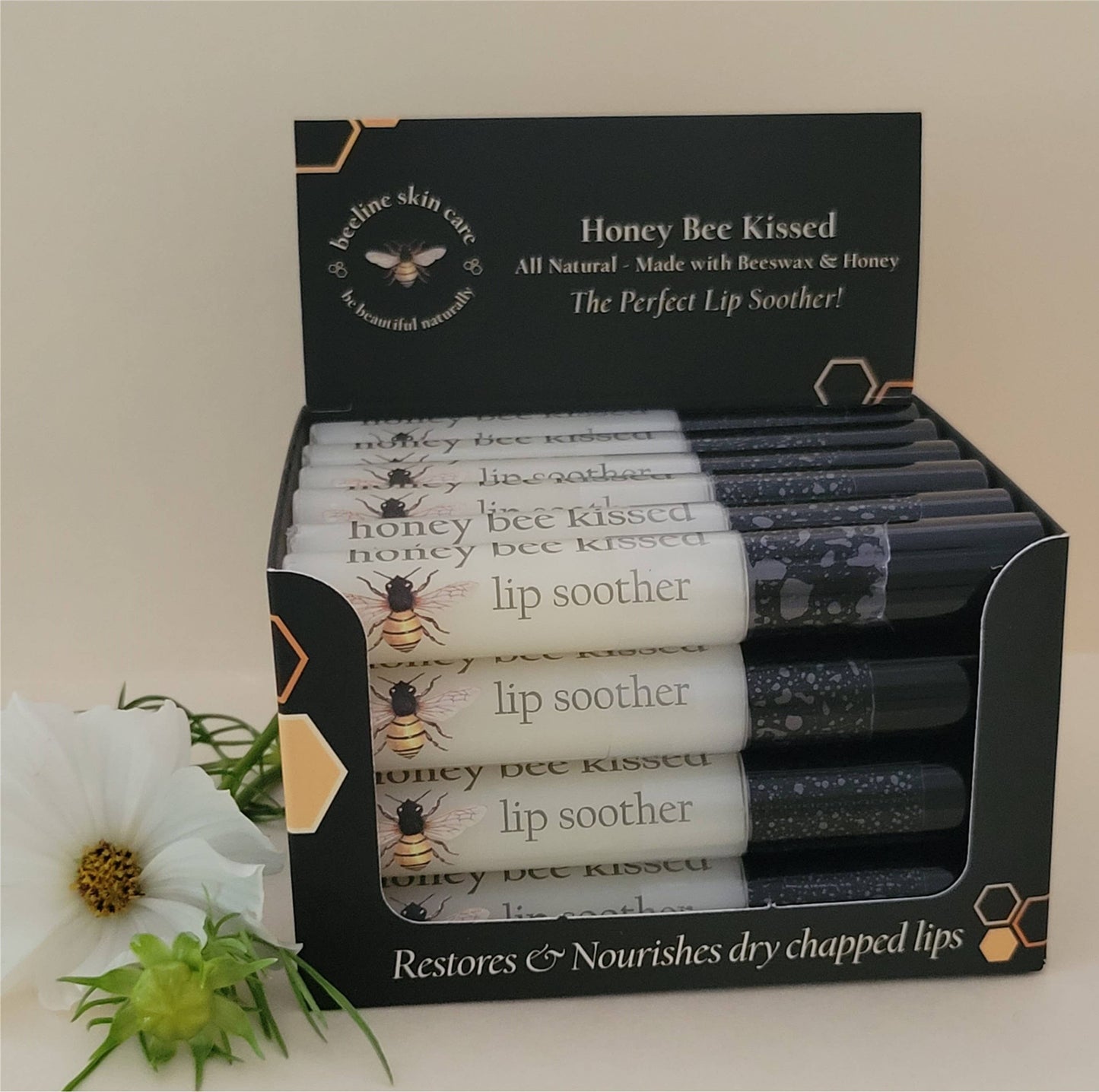 BEELINE Honeybee Kissed Lip Soothers in POP display.  Moisturizes/